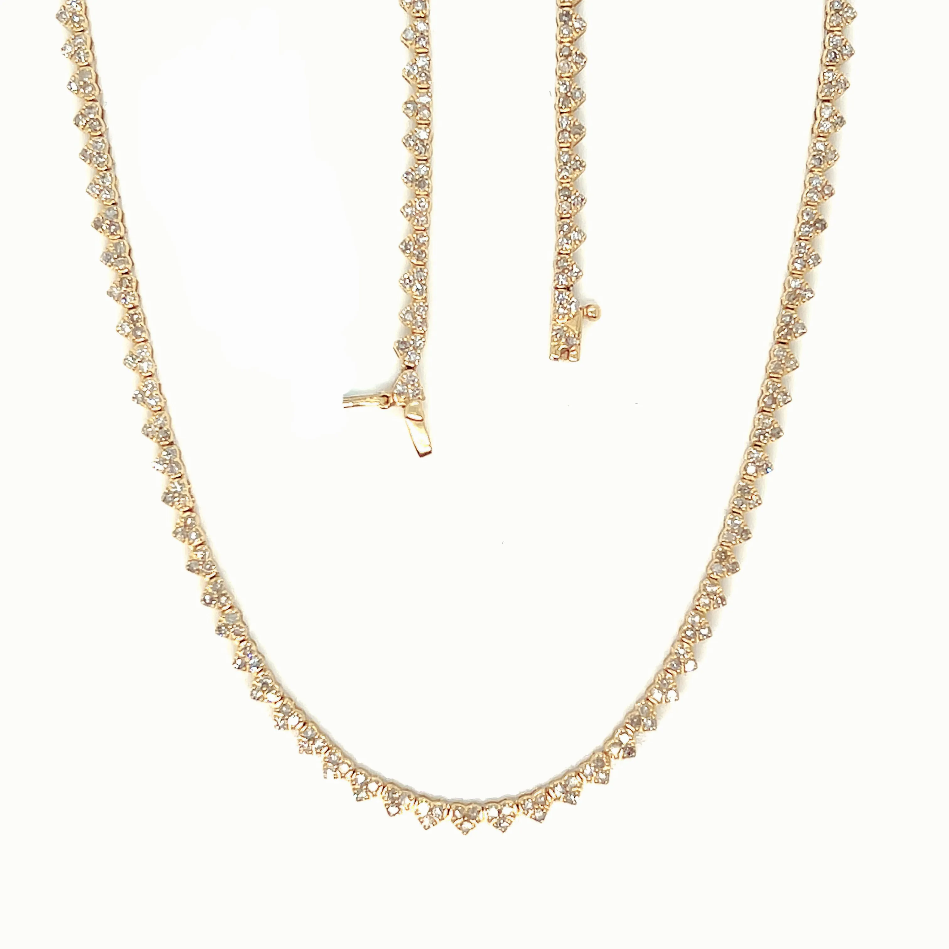 14K Gold Elegant 2mm Hearts Natural Diamonds 17" Necklace - CH0038