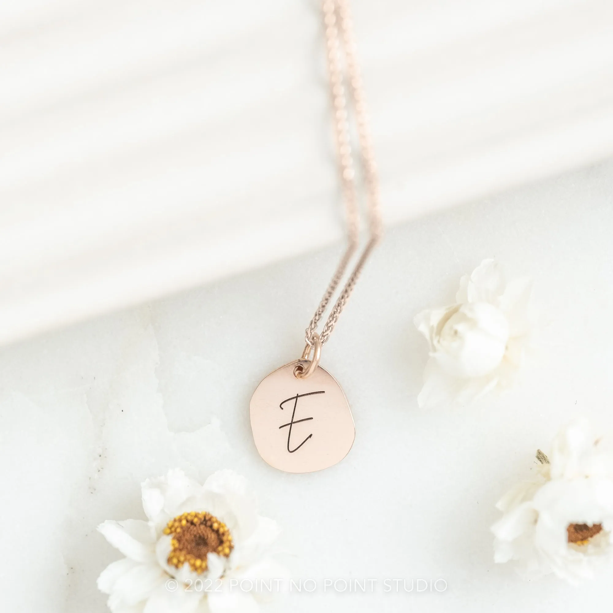 14k Gold Engraved Viero Single Initial Small Organic Unique Charm