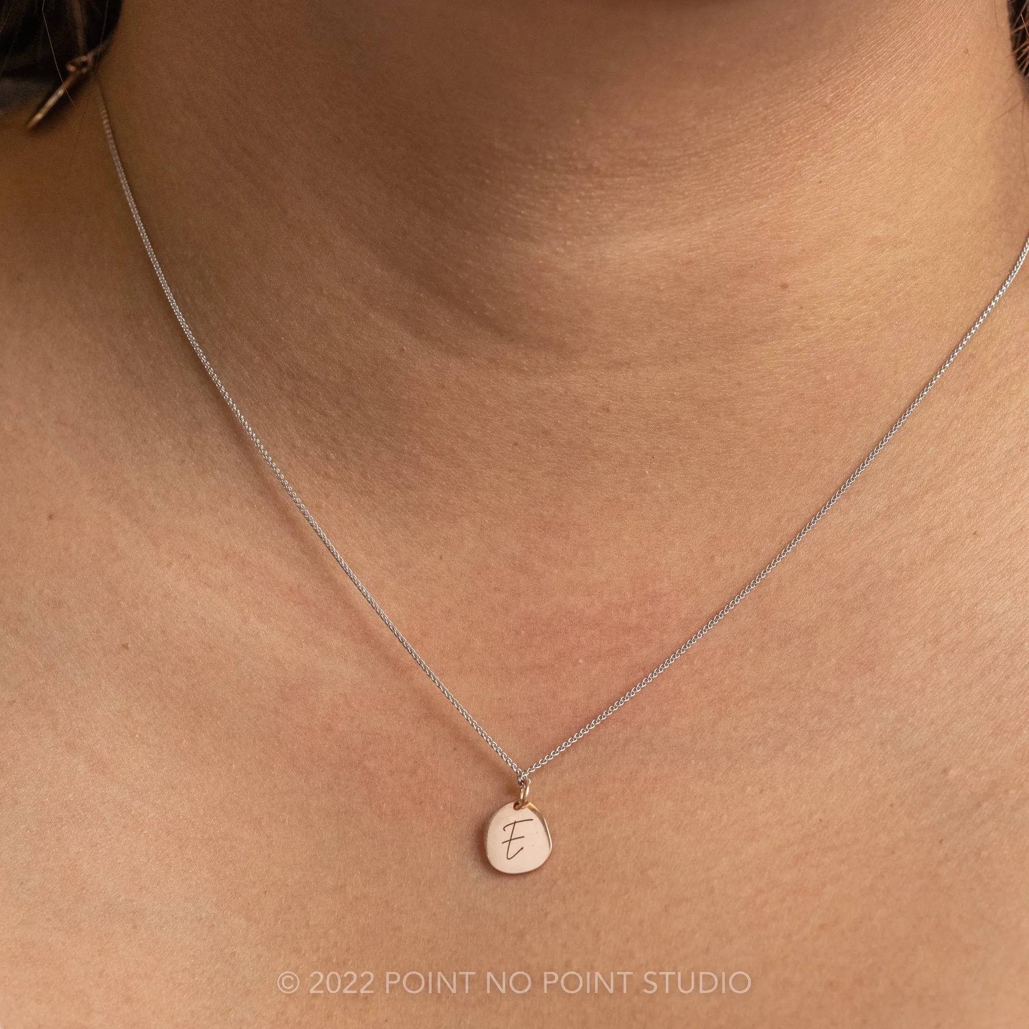14k Gold Engraved Viero Single Initial Small Organic Unique Charm