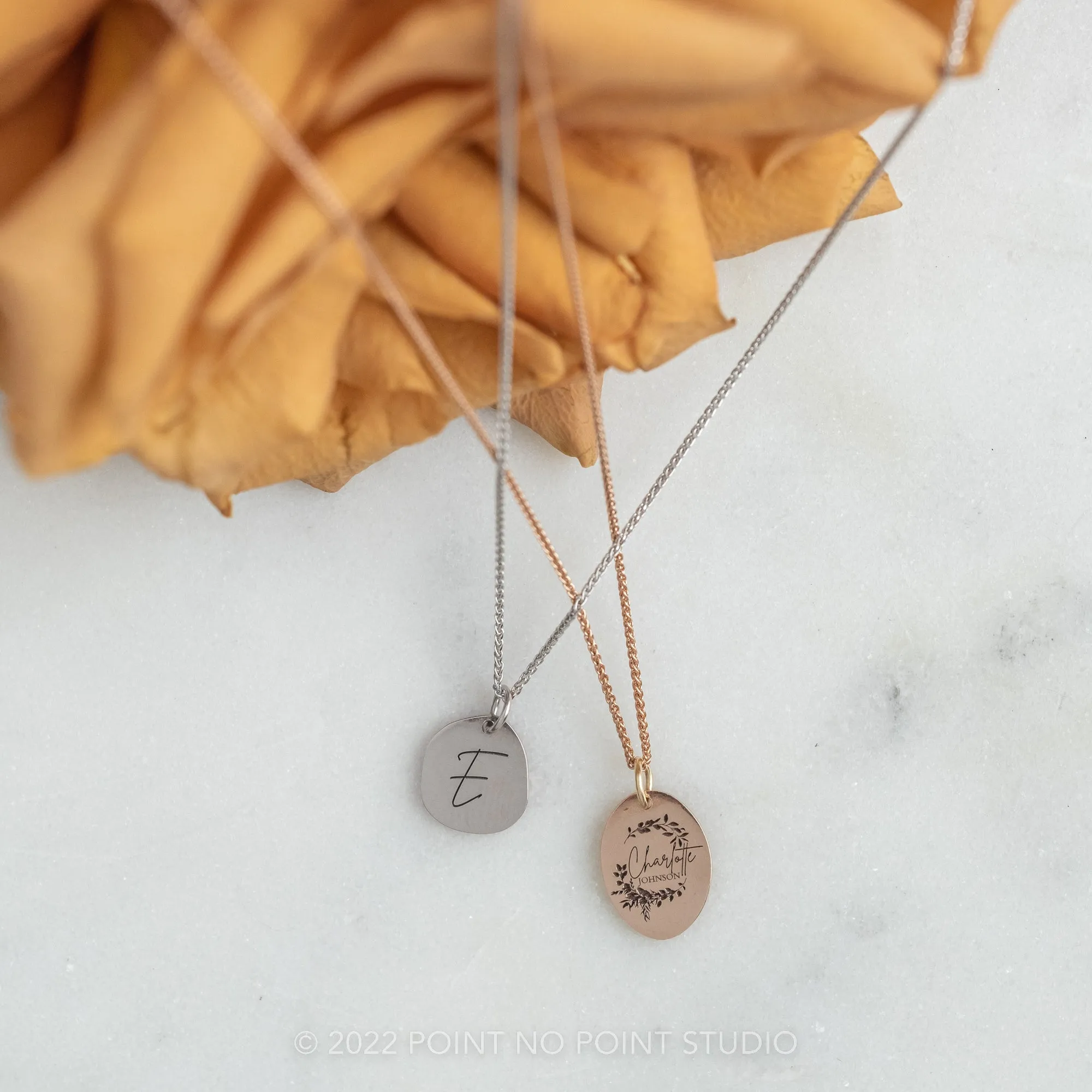 14k Gold Engraved Viero Single Initial Small Organic Unique Charm
