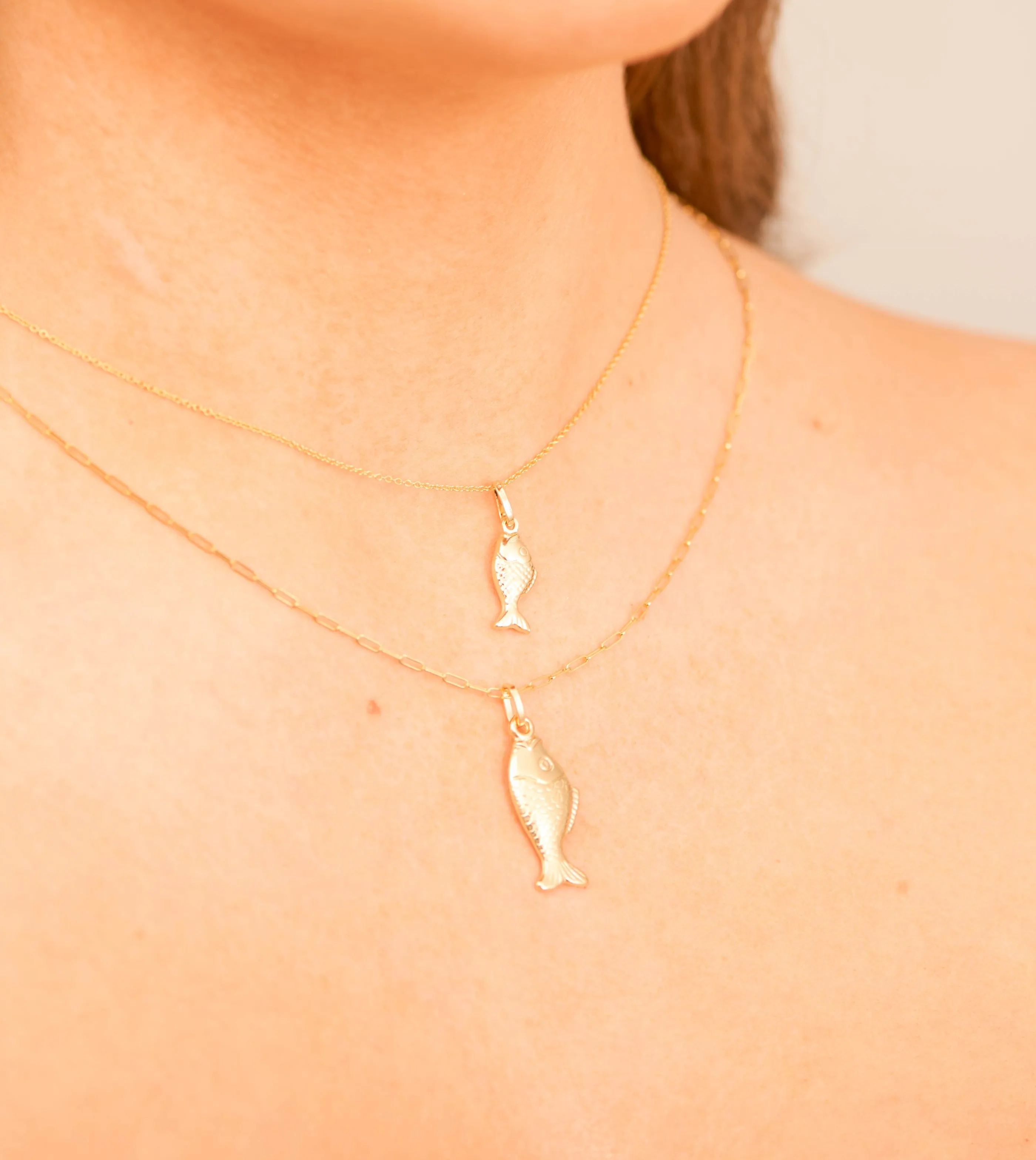 14k Gold Fish Charm Necklace