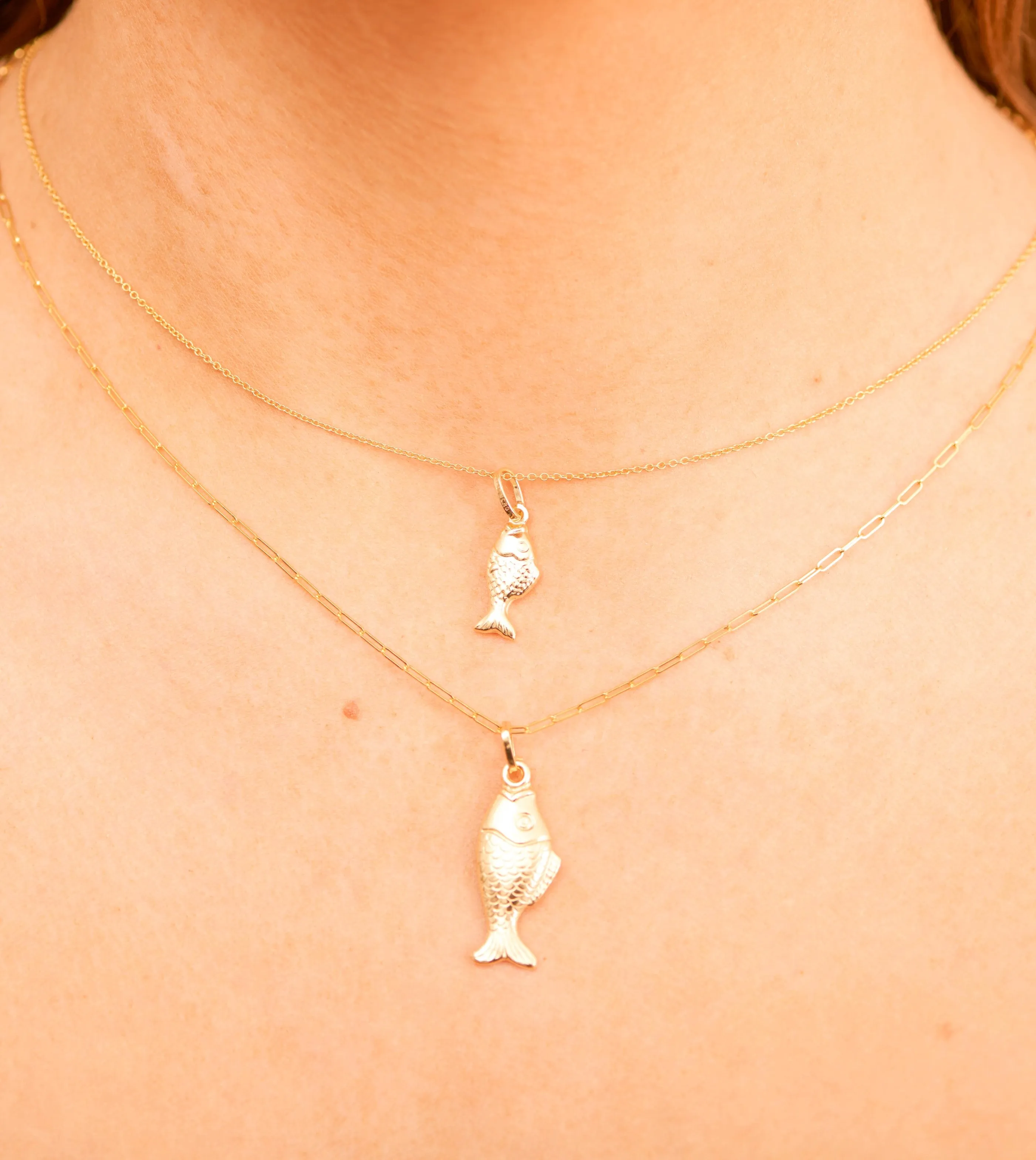 14k Gold Fish Charm Necklace