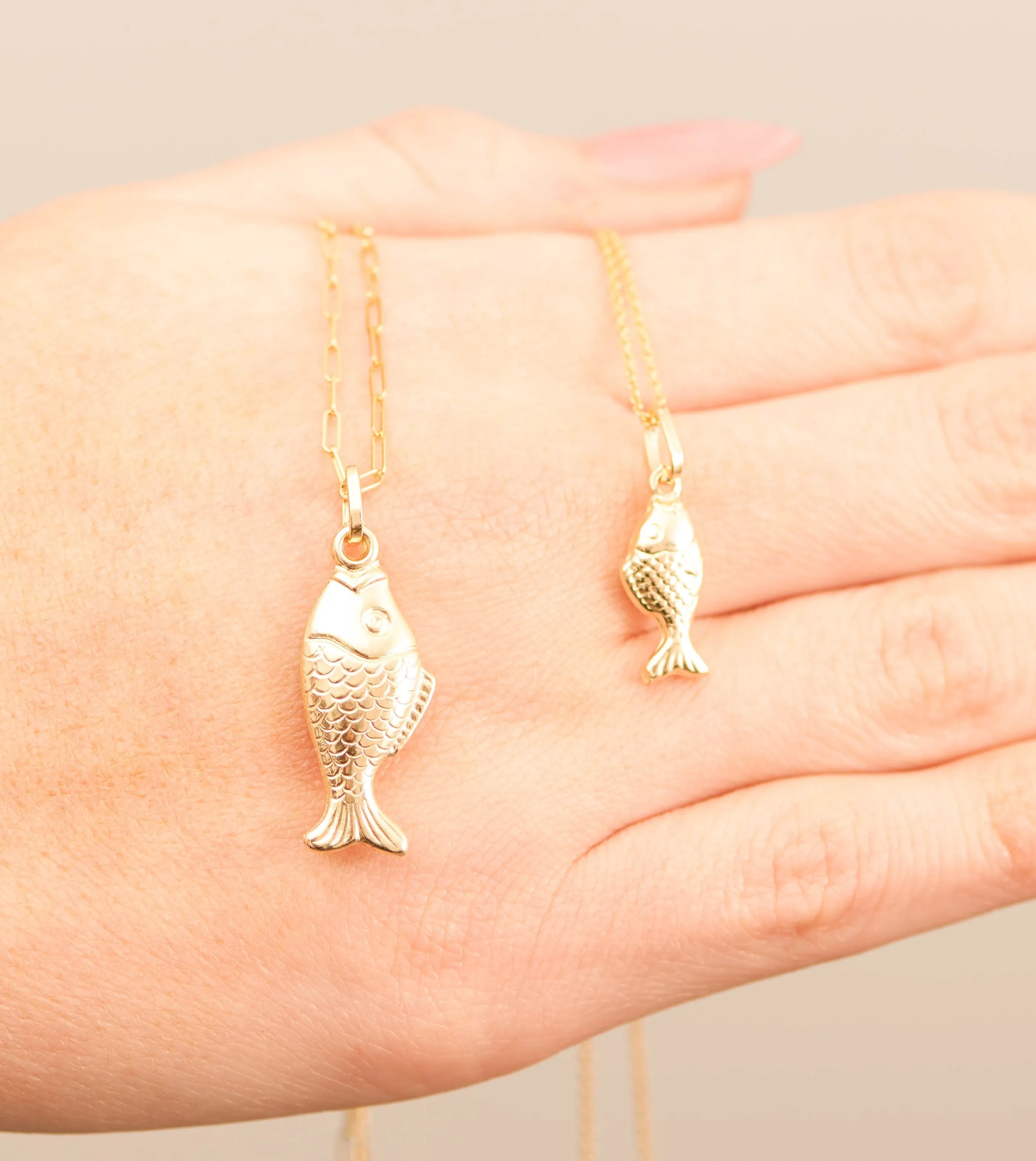 14k Gold Fish Charm Necklace