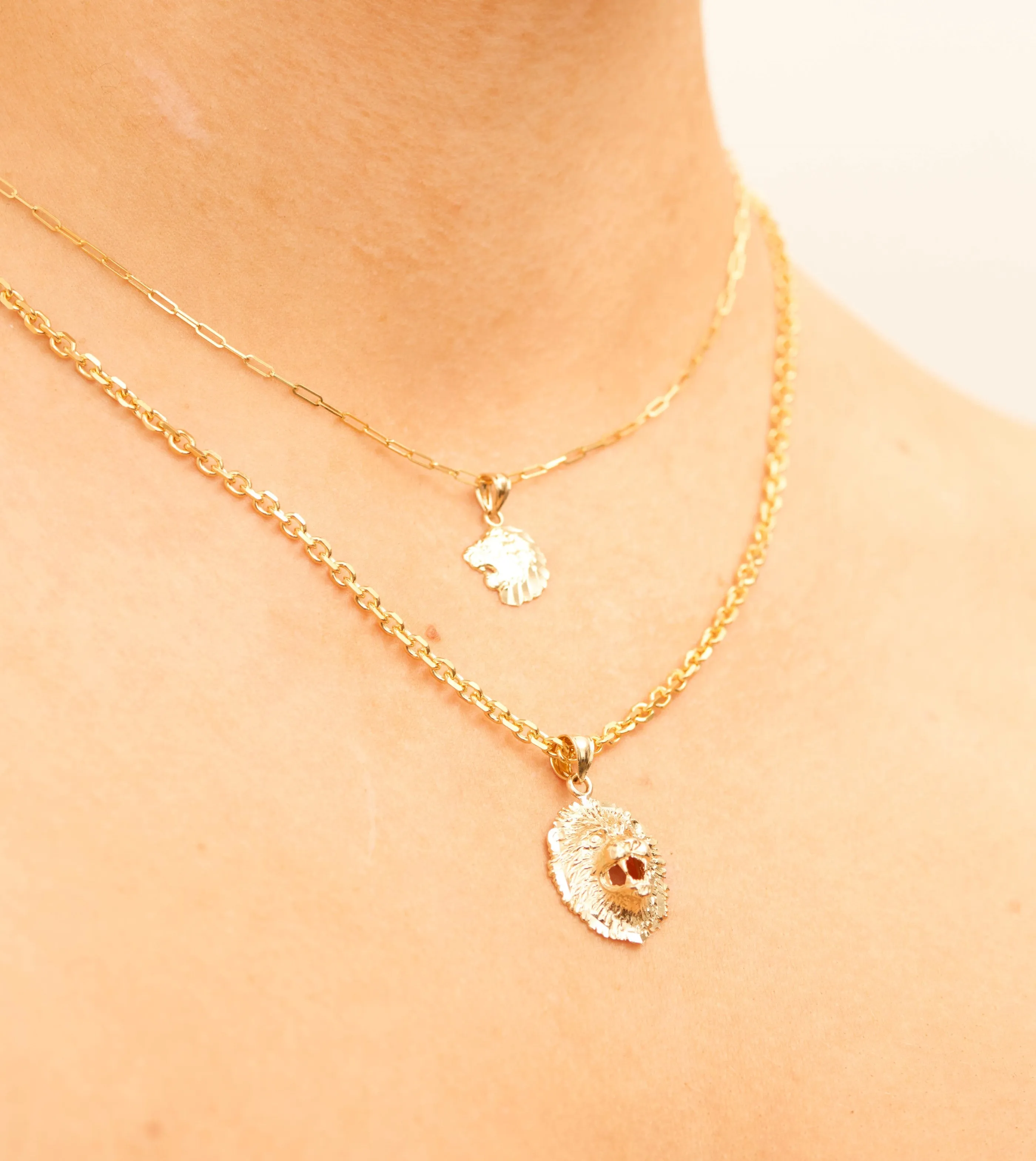 14k Gold Lion Head Charm Necklace