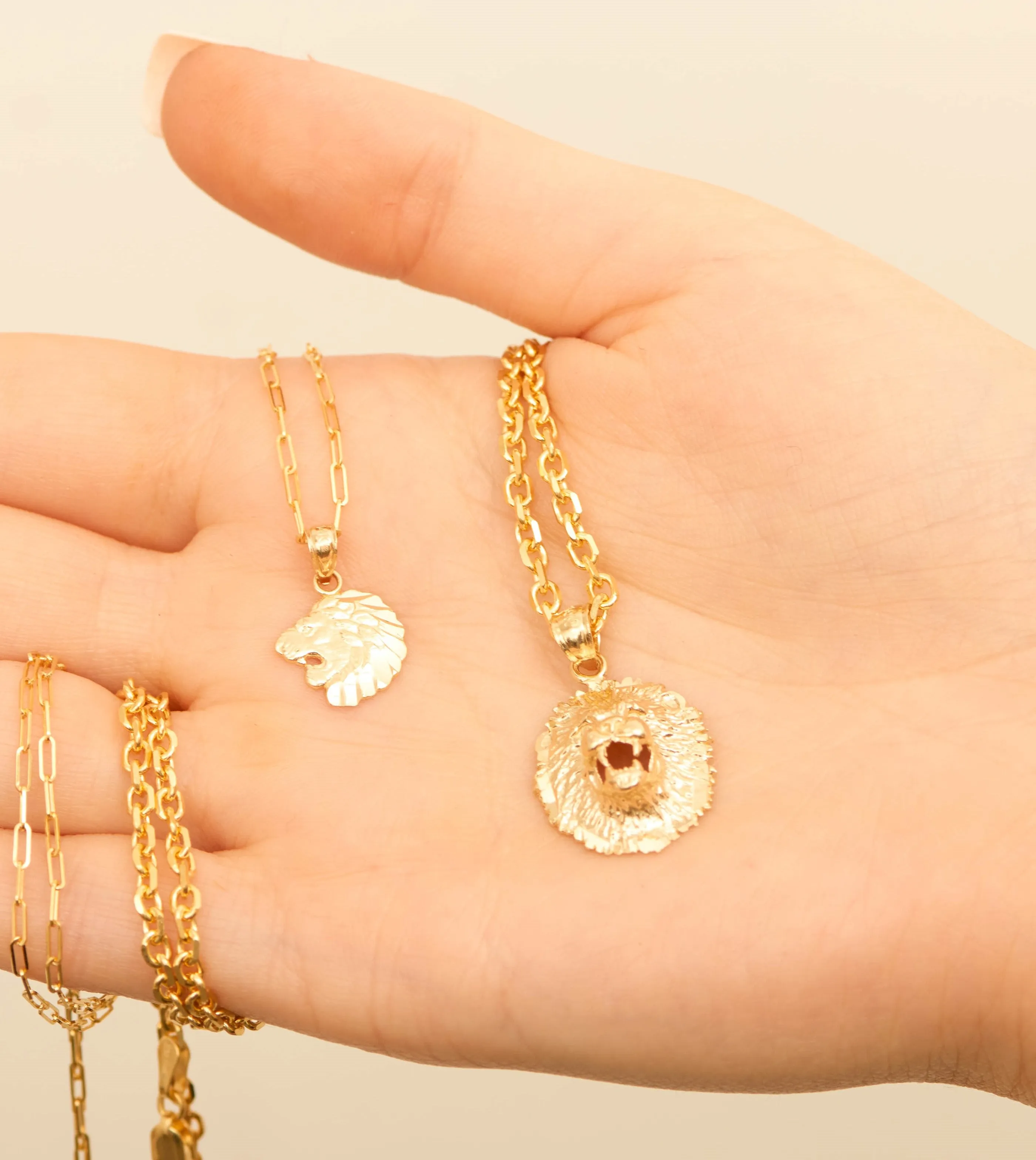 14k Gold Lion Head Charm Necklace