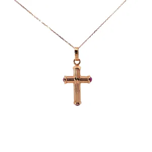 14k Rose Gold Cabochon Cut  Ruby Cross Necklace