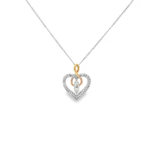 14K TWO TONE COLOR .25CT H SI1  ROUND DIAMOND HEART PENDANT