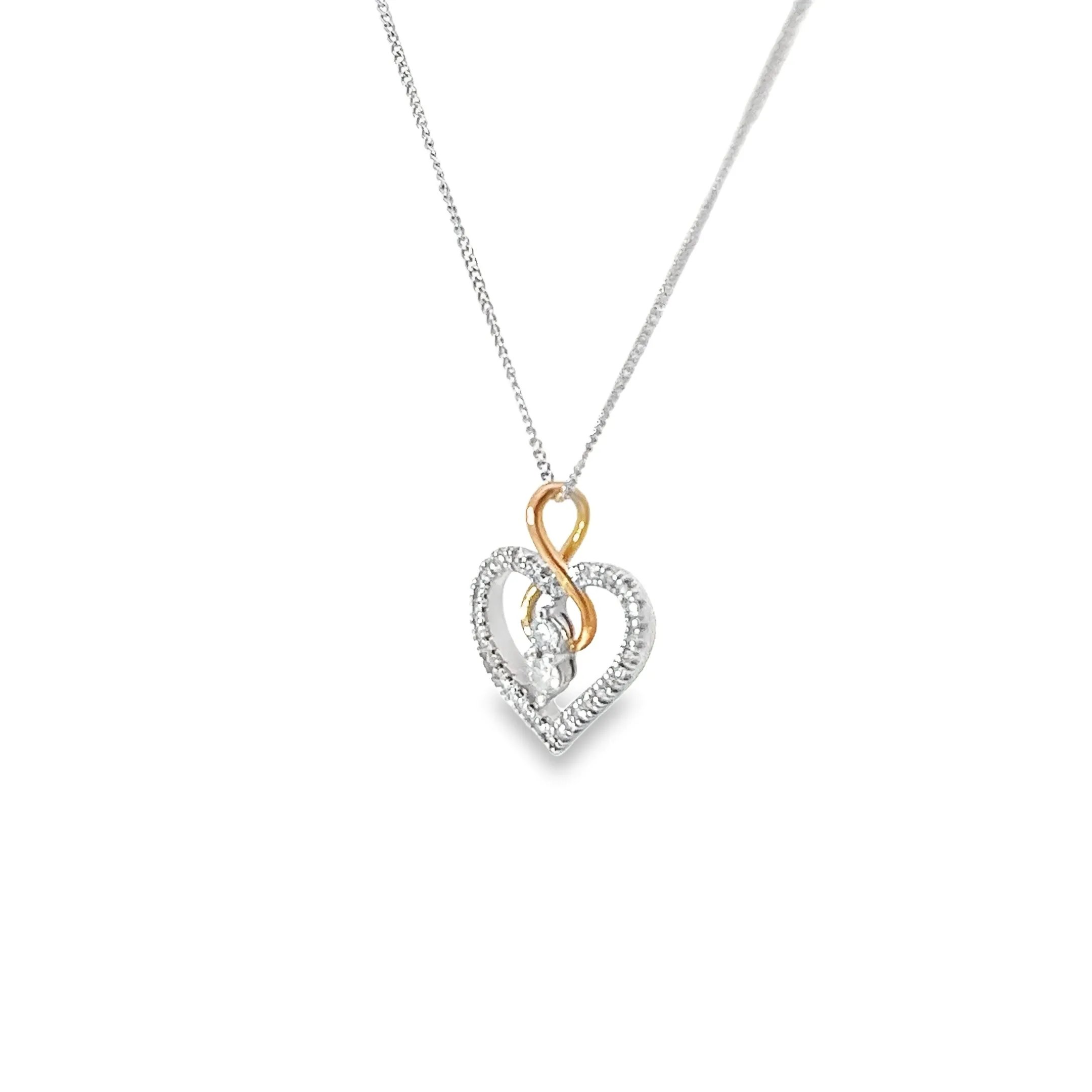 14K TWO TONE COLOR .25CT H SI1  ROUND DIAMOND HEART PENDANT