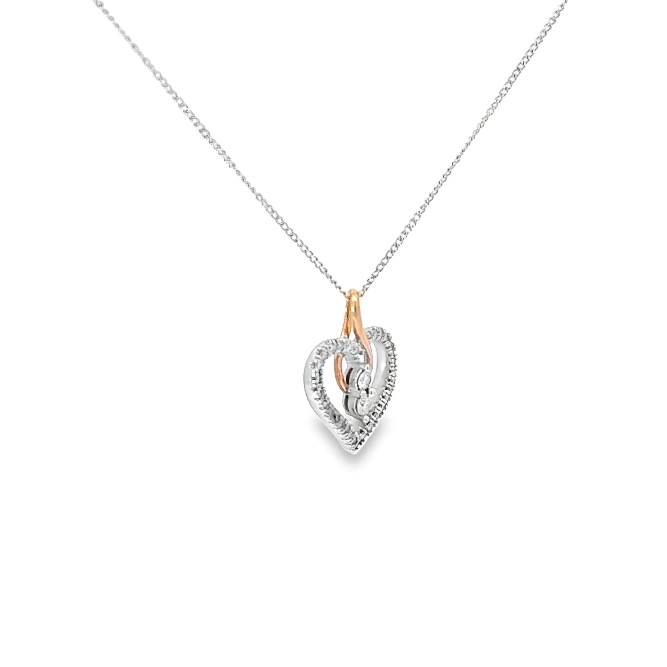 14K TWO TONE COLOR .25CT H SI1  ROUND DIAMOND HEART PENDANT