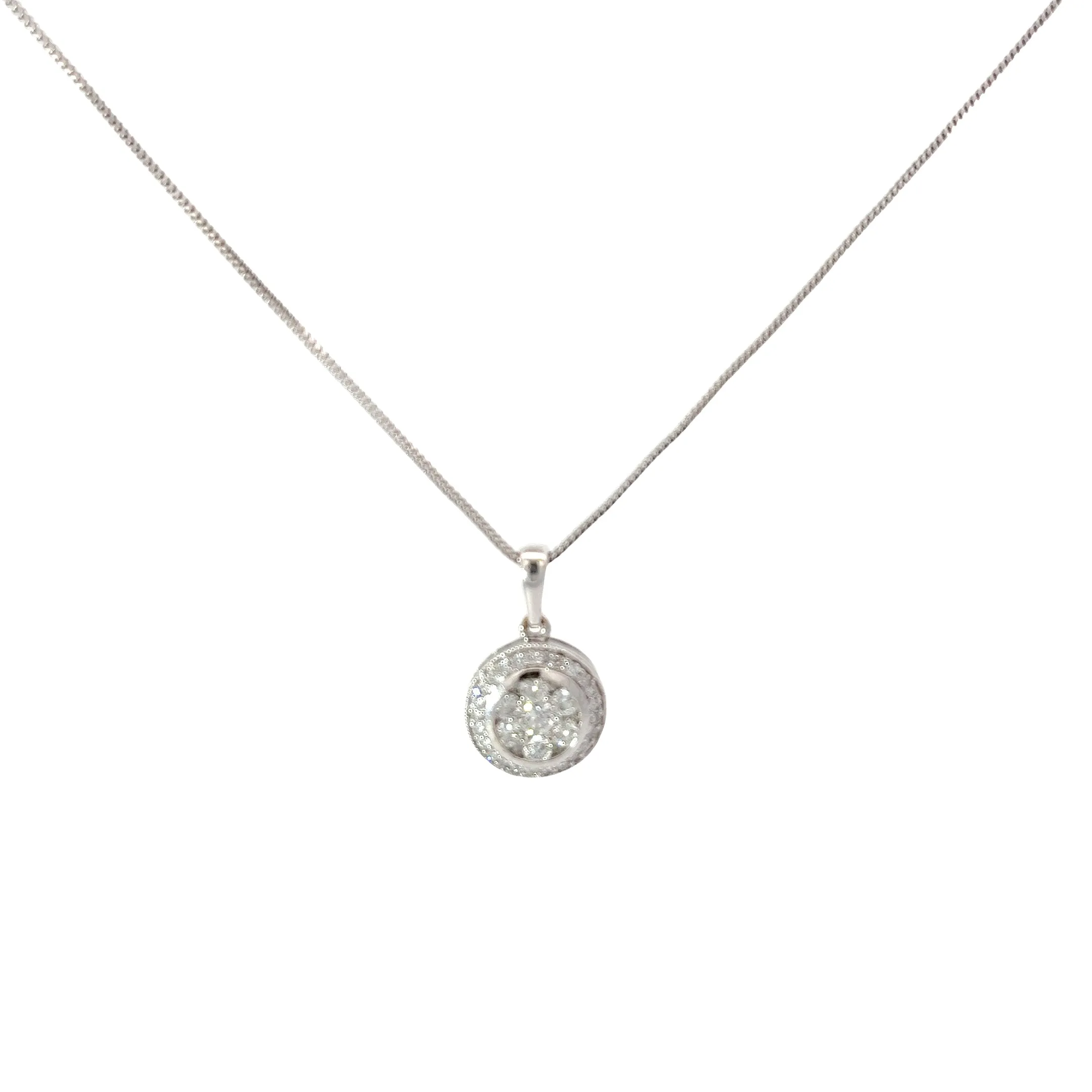 14k White Gold 1.00ct G VS2 Round Diamond Cluster Necklace