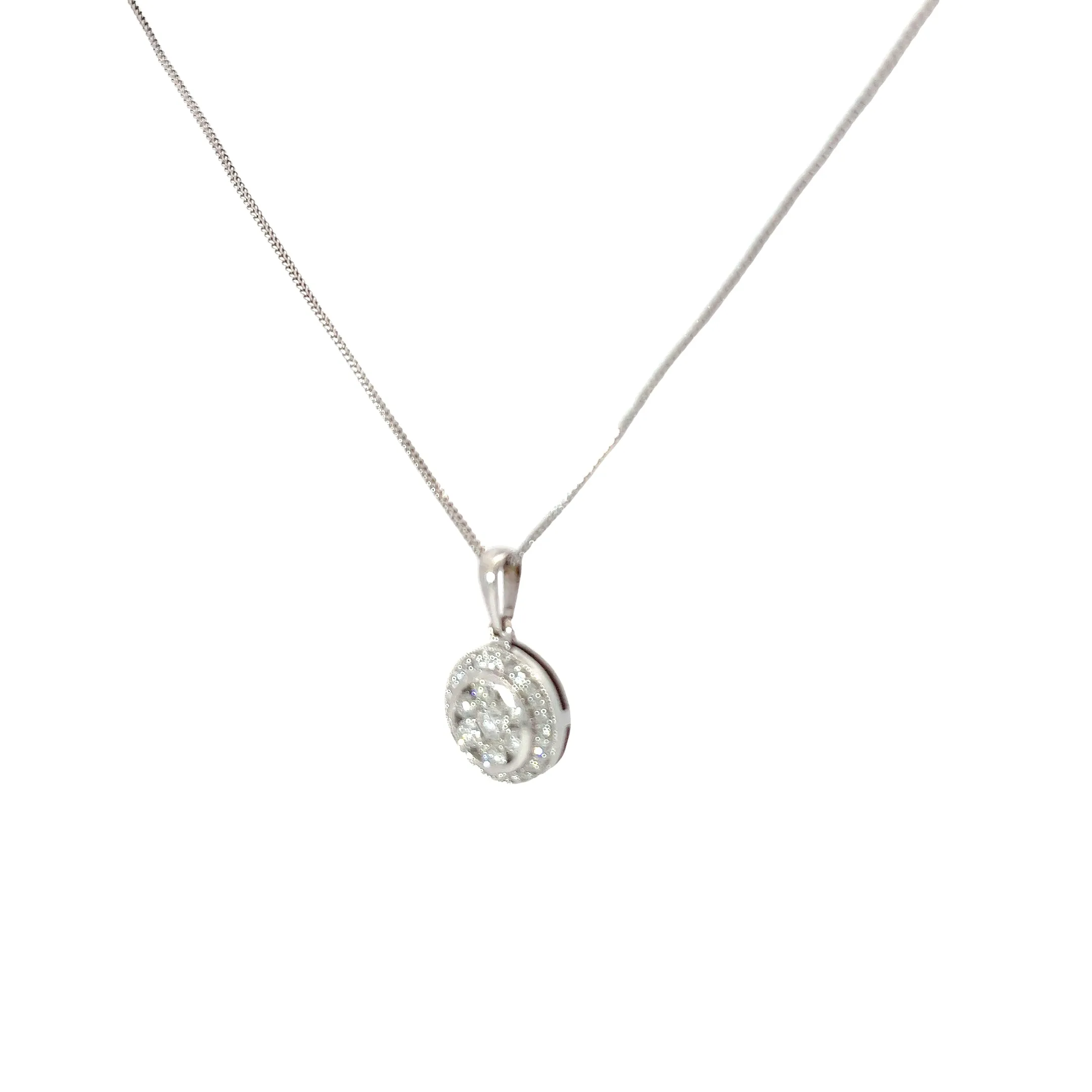 14k White Gold 1.00ct G VS2 Round Diamond Cluster Necklace