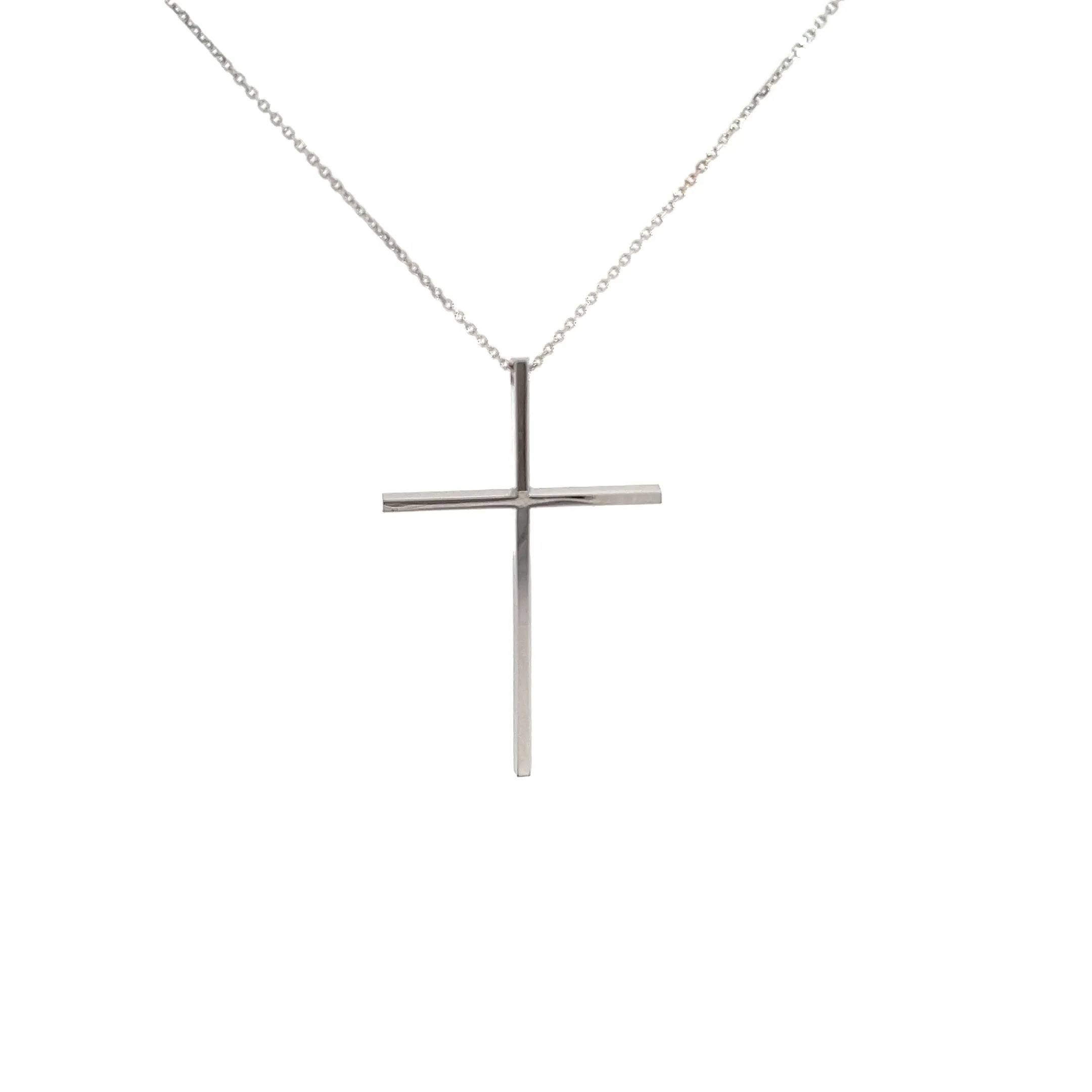 14k White Gold 3.5 Gram 1 1/2inch Plain Cross 18-20 Adjustment Chain