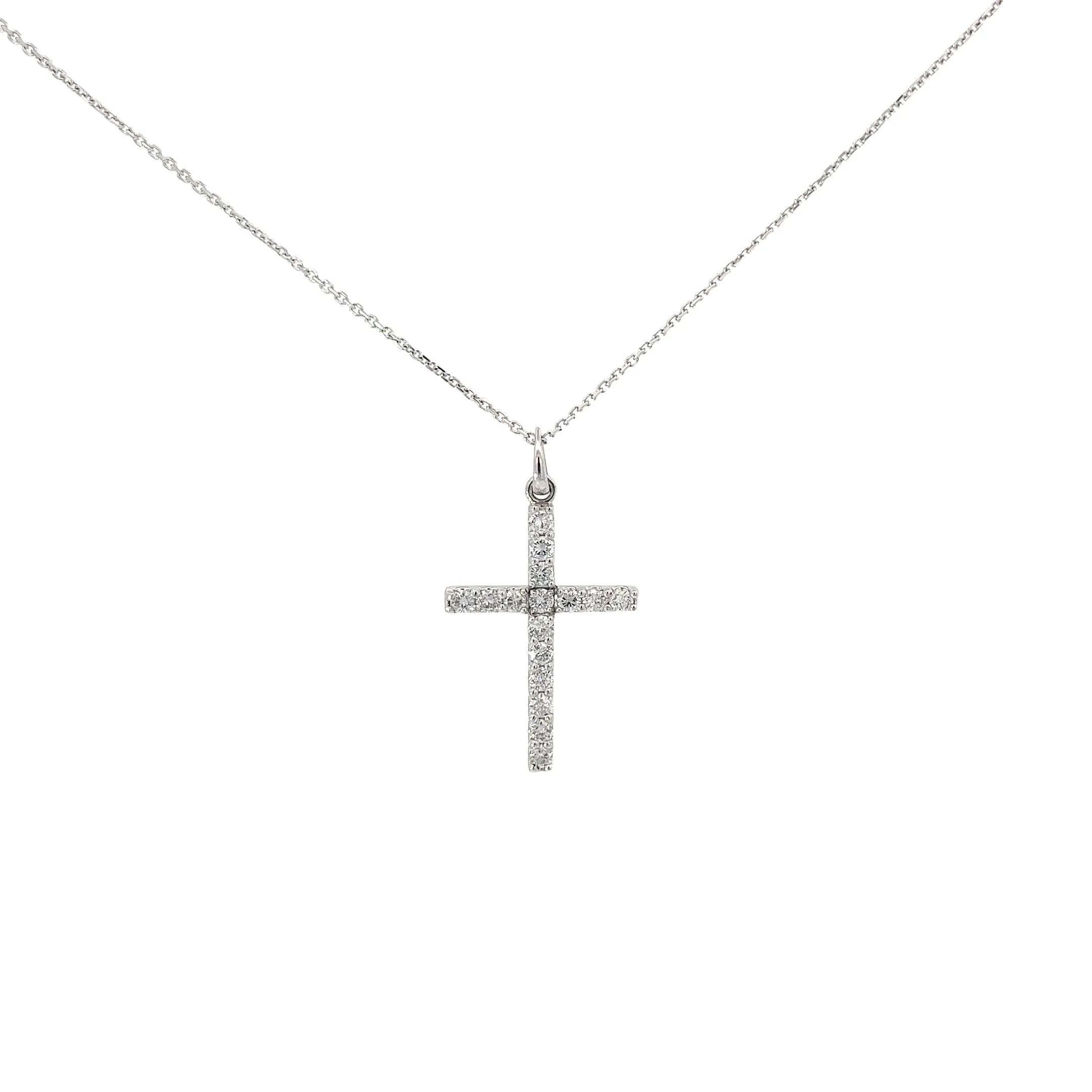 14k white gold .52ct F VS2 Round Diamond Cross Necklace