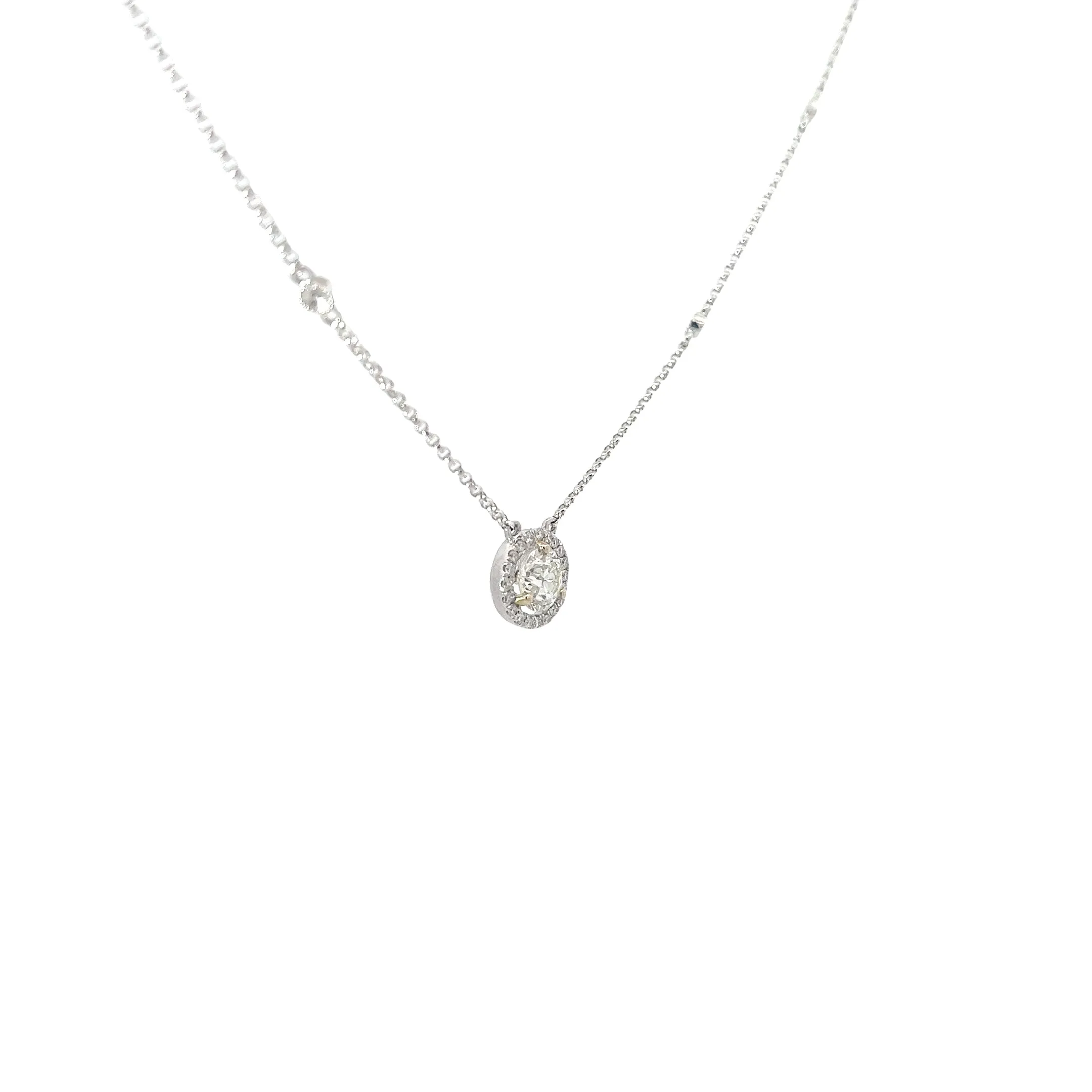 14k White Gold .83ct H SI1 Center Round Diamond and along Halo .23ct H SI1 Round Diamond Solitaire Necklace