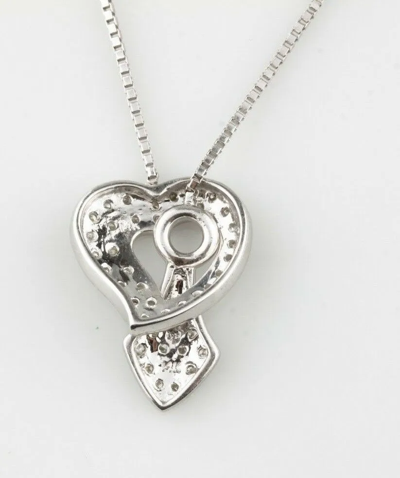 14k White Gold Diamond Unique Heart Lariat Necklace TDW = .22 ct 19"5 Long