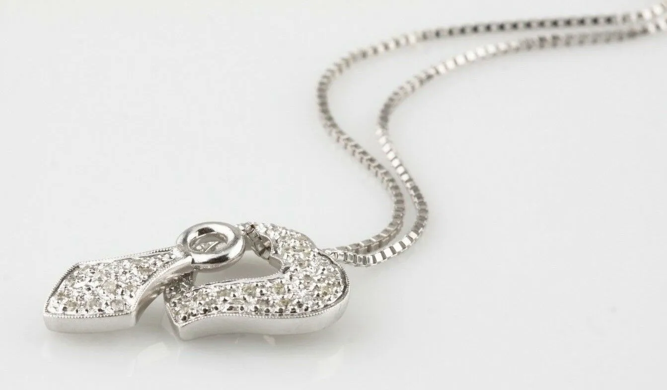 14k White Gold Diamond Unique Heart Lariat Necklace TDW = .22 ct 19"5 Long