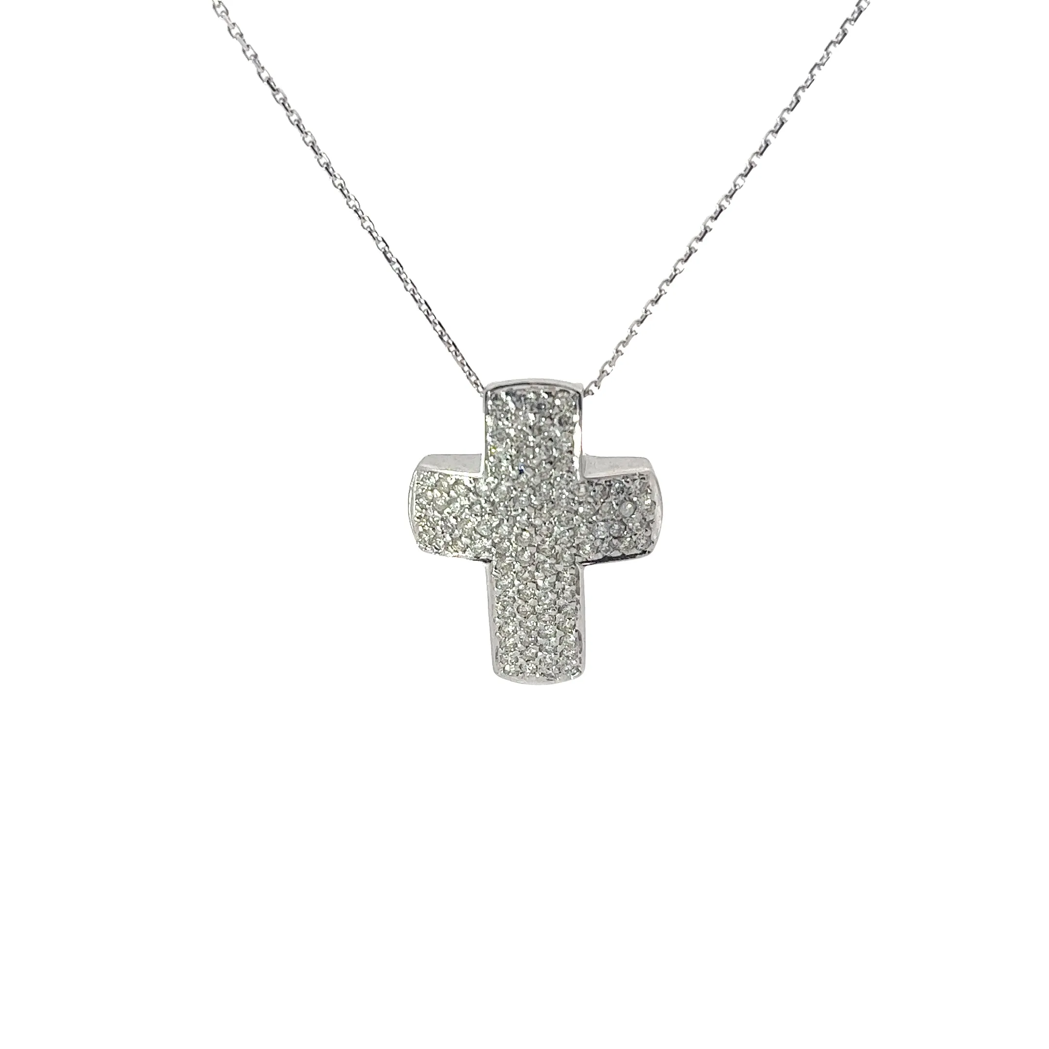 14k white gold Pave Diamond Cross Necklace