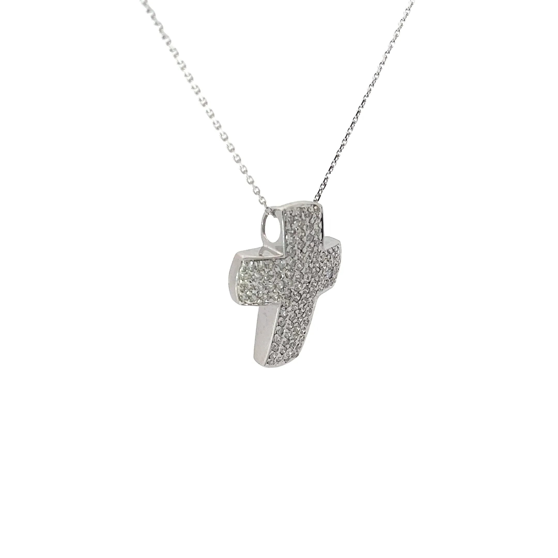 14k white gold Pave Diamond Cross Necklace