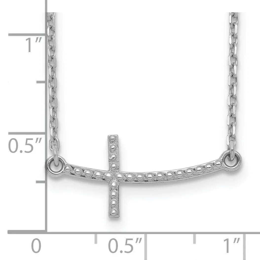 14k White Gold Polished Textured Finish Sideways Curved Shape Cross Pendant in a 19-Inch Cable Chain Necklace Set