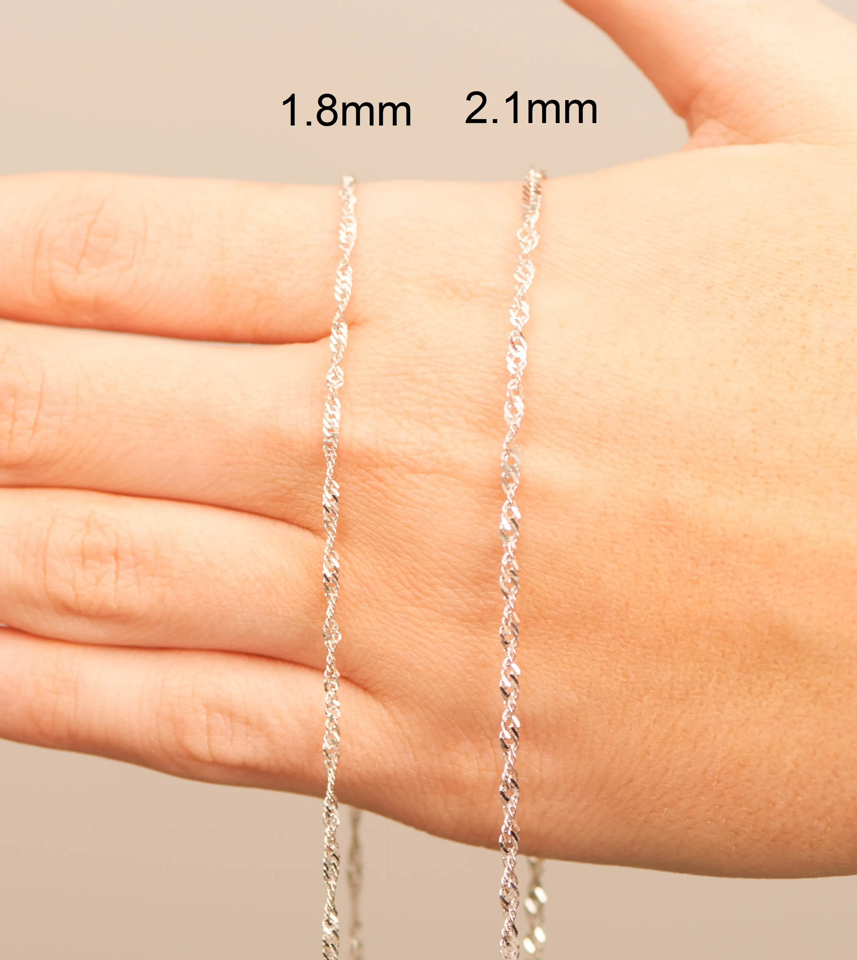 14k White Gold Singapore Chain Necklace