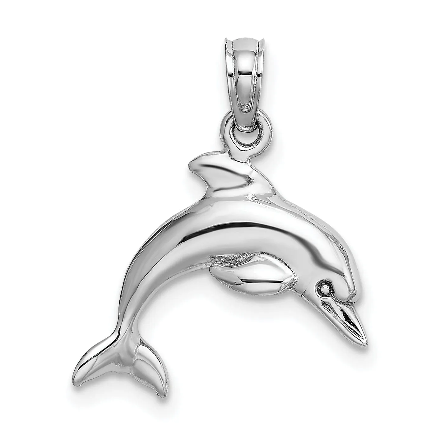 14K White Gold Textured Polished Finish 3-Dimensional Dolphin Jumping Swimming Design Charm Pendant