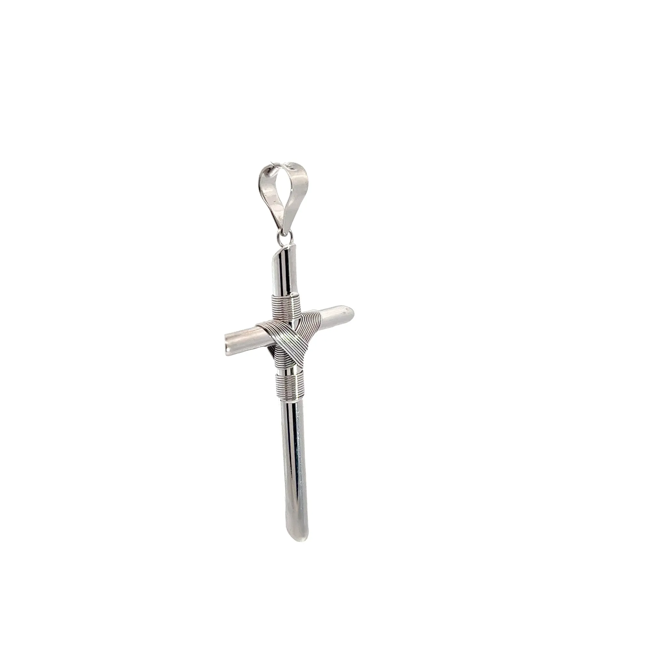 14k white gold Tube Cross Necklace