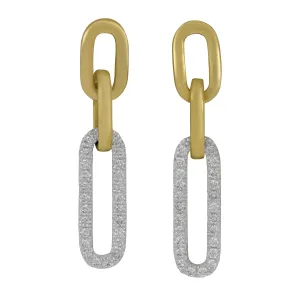 14k Yellow and White Gold Paper Clip Dangle Earrings 2 Small Polished 1 Large Pave Diamond 0.53ctw