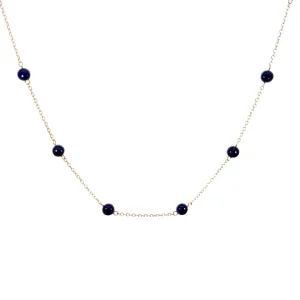 14K YELLOW GOLD 10 LAPIS BEAD 6MM VINTAGE NECKLACE