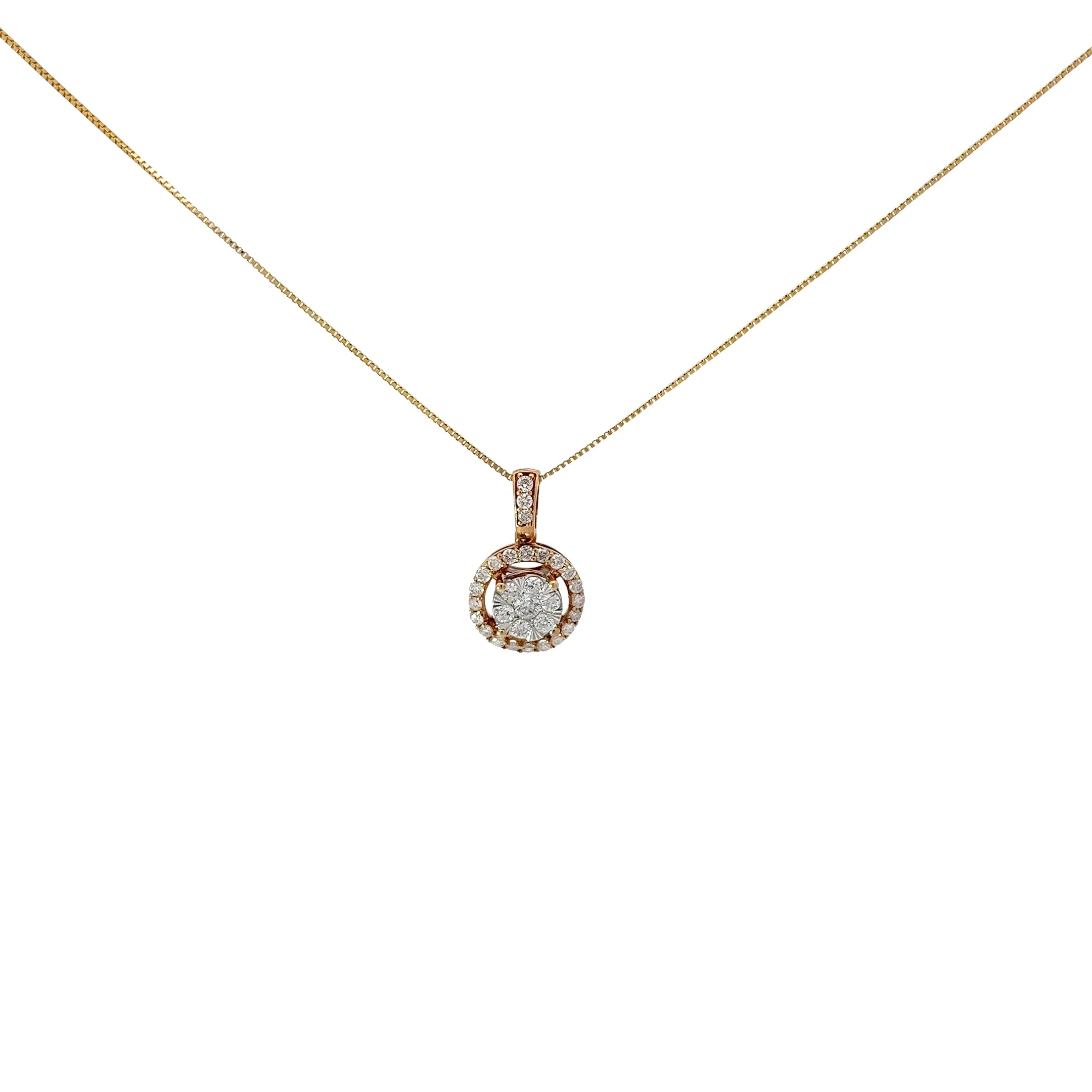 14k Yellow Gold .50ct H I1 Round Diamond Cluster Necklace