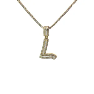 14k Yellow Gold Diamond "L" necklace