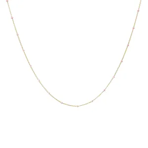14k Yellow Gold Pink Enamel Necklace