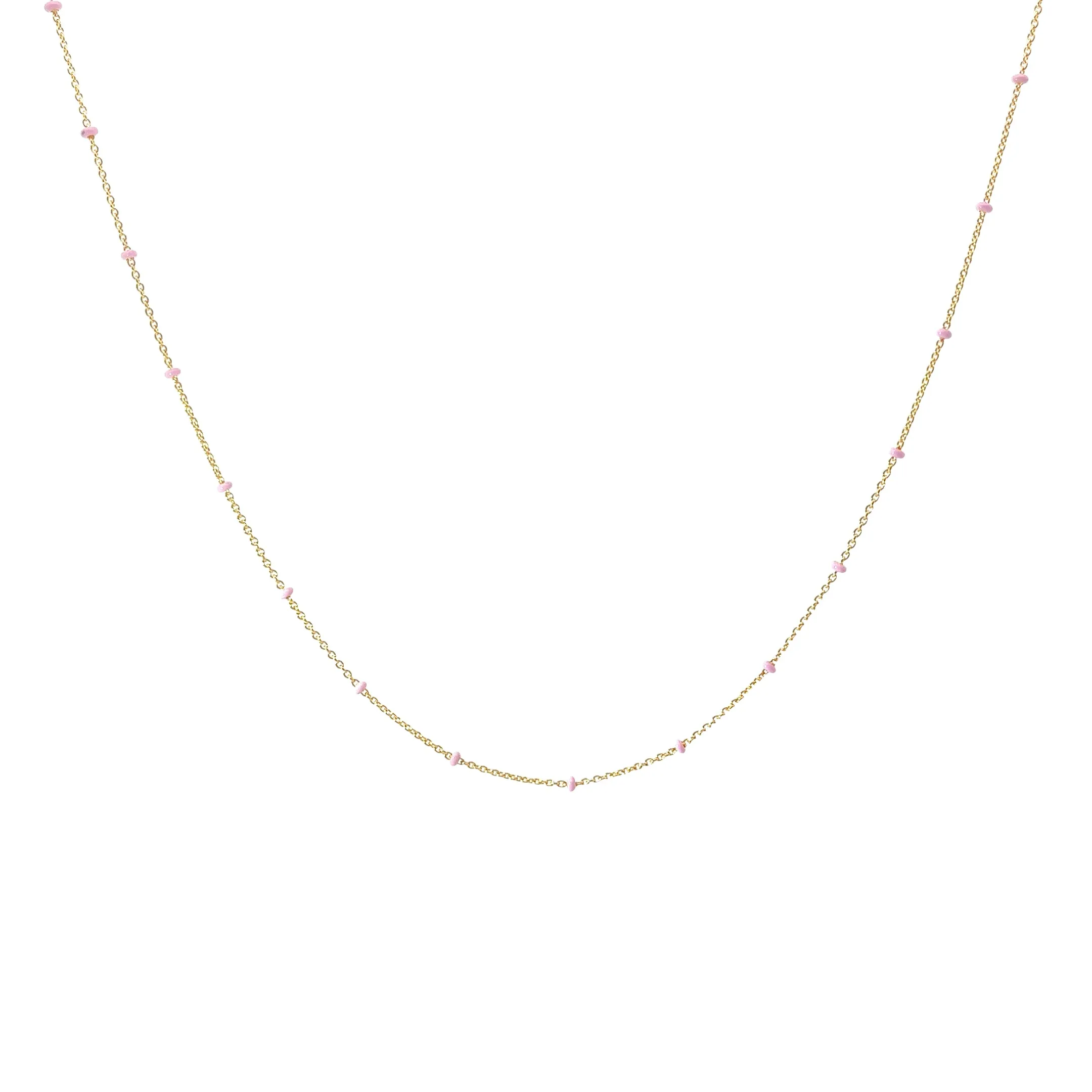 14k Yellow Gold Pink Enamel Necklace