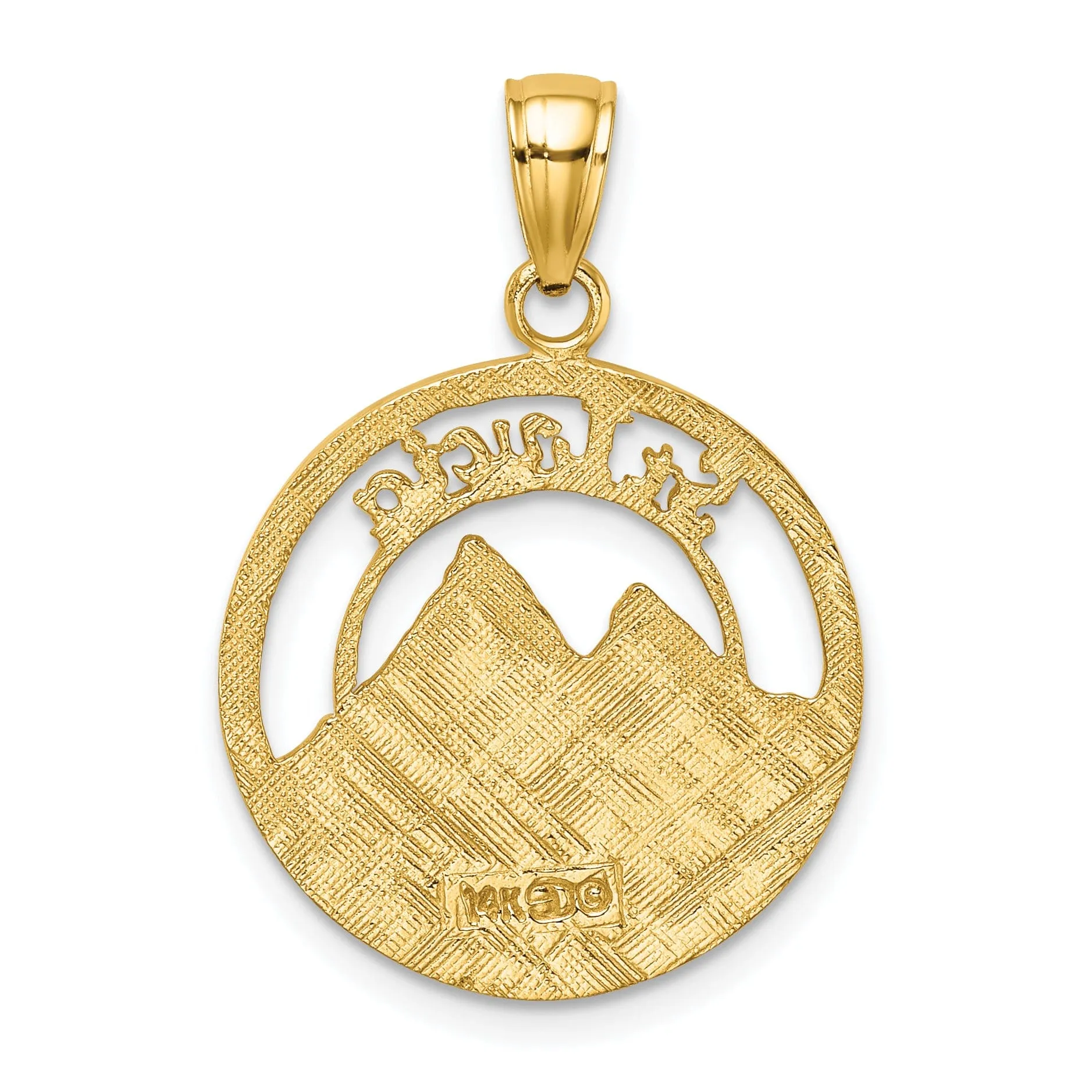 14K Yellow Gold Tectured Polished Finish of ST. LUCIA Twin Peaks Pitons Mountains Charm Pendant