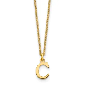 14k Yellow Gold Tiny Cut Out Block Letter C Initial Pendant and Necklace