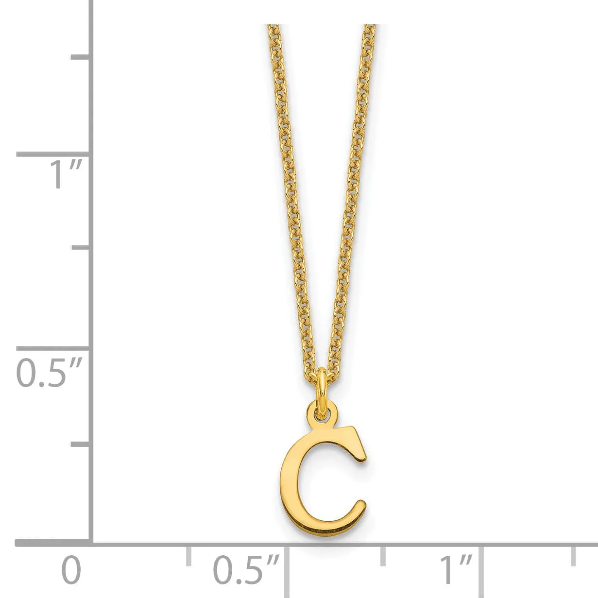 14k Yellow Gold Tiny Cut Out Block Letter C Initial Pendant and Necklace
