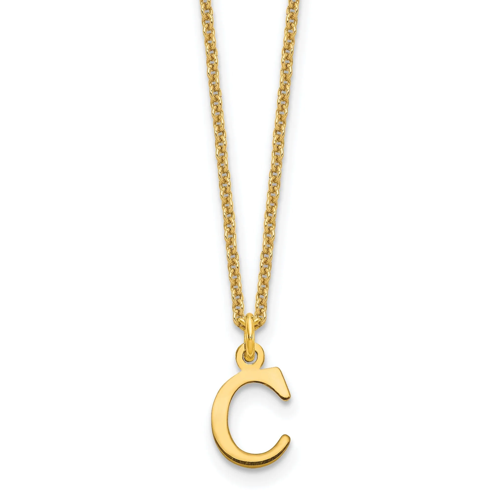 14k Yellow Gold Tiny Cut Out Block Letter C Initial Pendant and Necklace