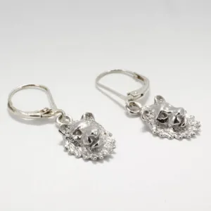 14kt White Gold Lion Heads Dangle Earrings Facing Forward