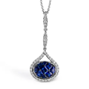 18 Karat White Gold Princess Blue Sapphire Necklace
