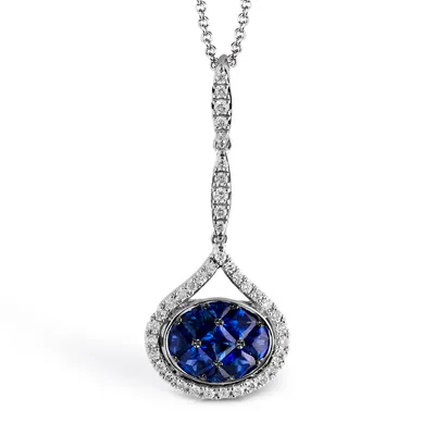 18 Karat White Gold Princess Blue Sapphire Necklace