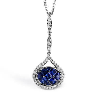 18 Karat White Gold Princess Blue Sapphire Necklace