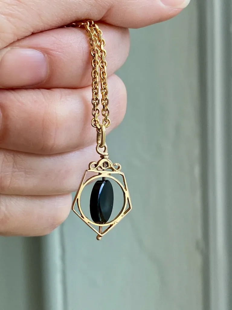 18k Gold and Black Onyx Articulated Spinner 5-sided Pentagram - Charm or Pendant