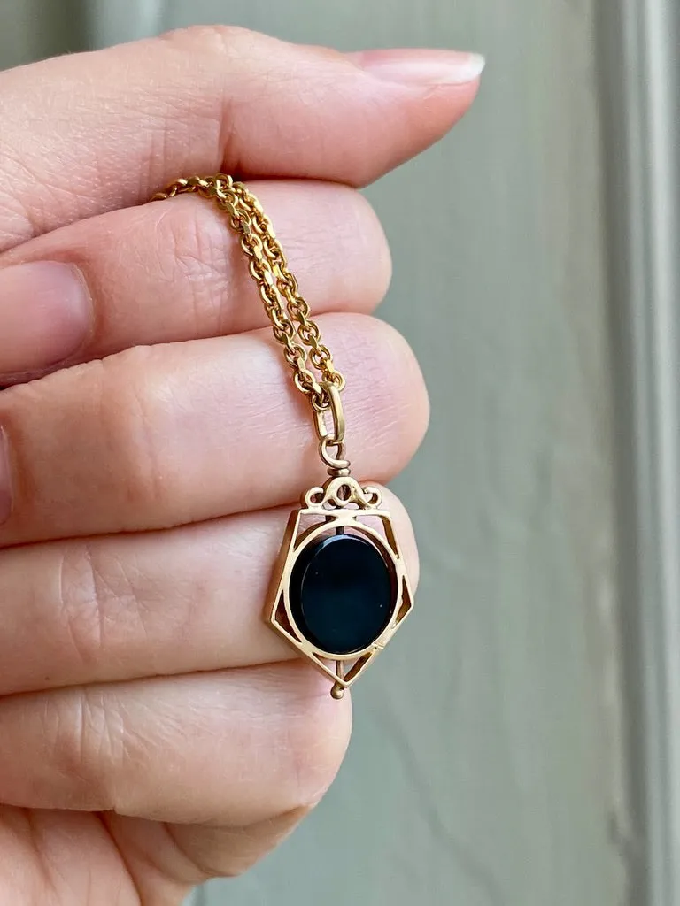 18k Gold and Black Onyx Articulated Spinner 5-sided Pentagram - Charm or Pendant