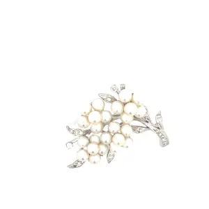 18k White Gold .25ct G VS2 Round Diamond and Fresh Water Pearl Vintage Brooch and Pendant
