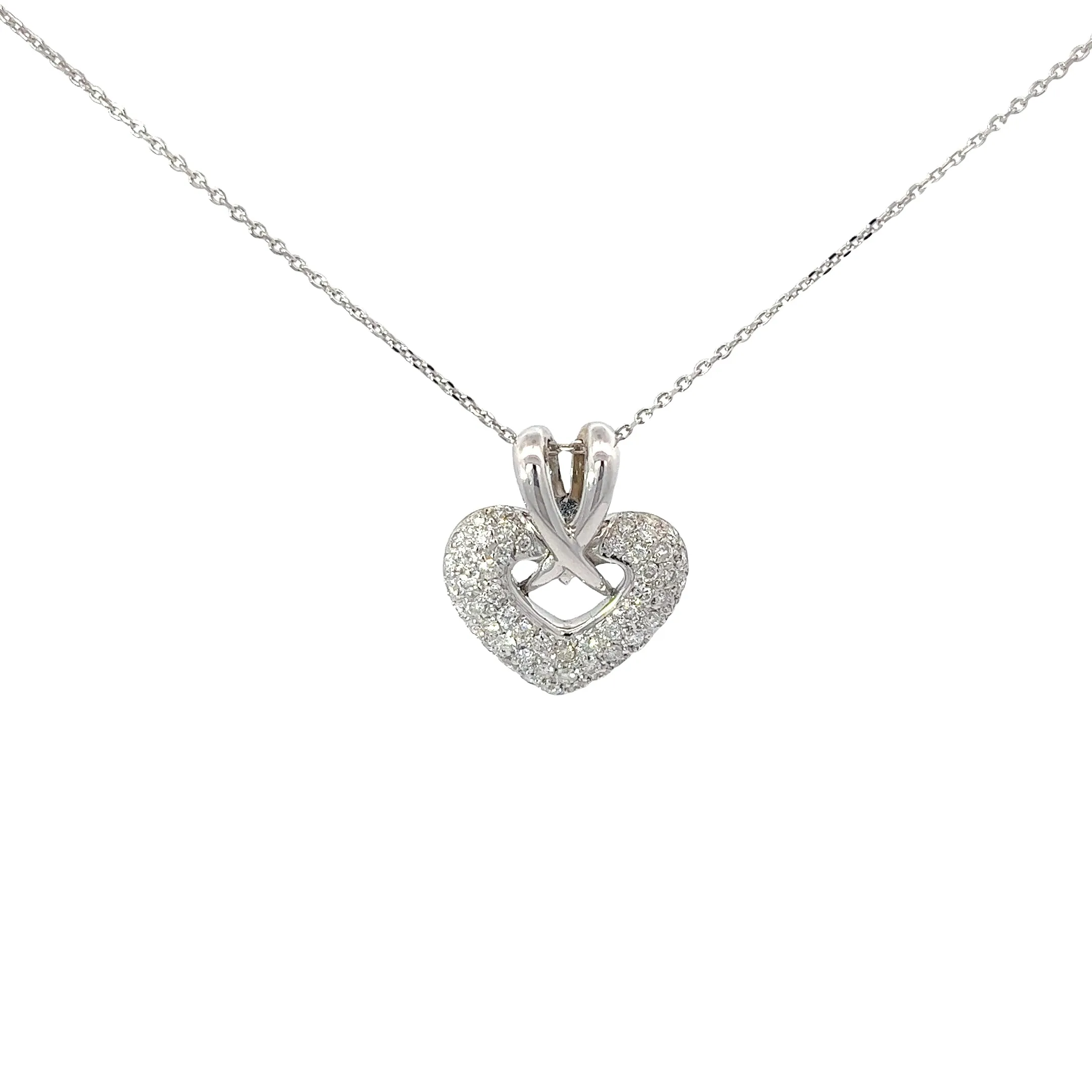 18k White Gold .59ct F VS2 Round Diamond Puffed Heart Necklace