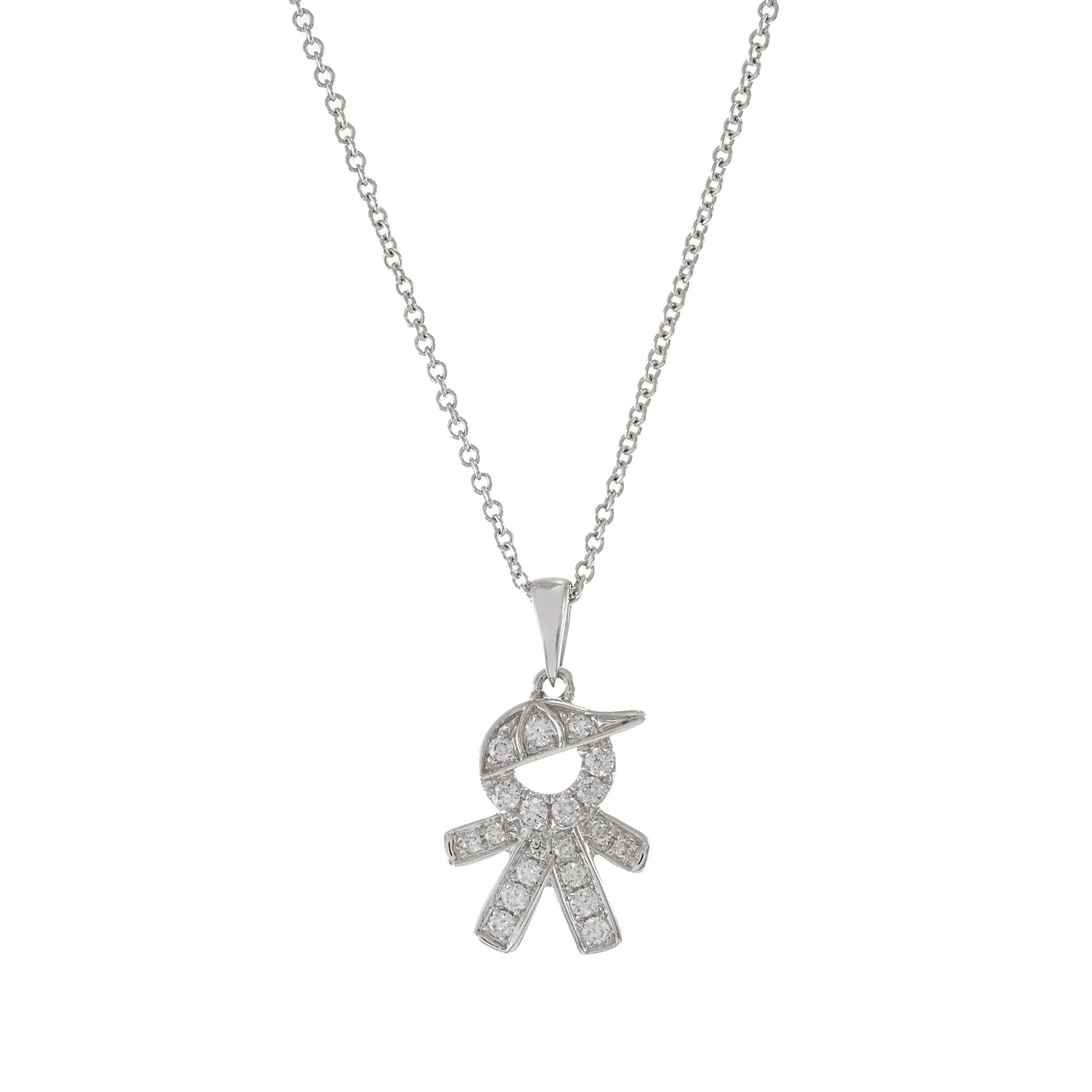 18KT White Gold Boy With Cap Diamond Charm Pendant