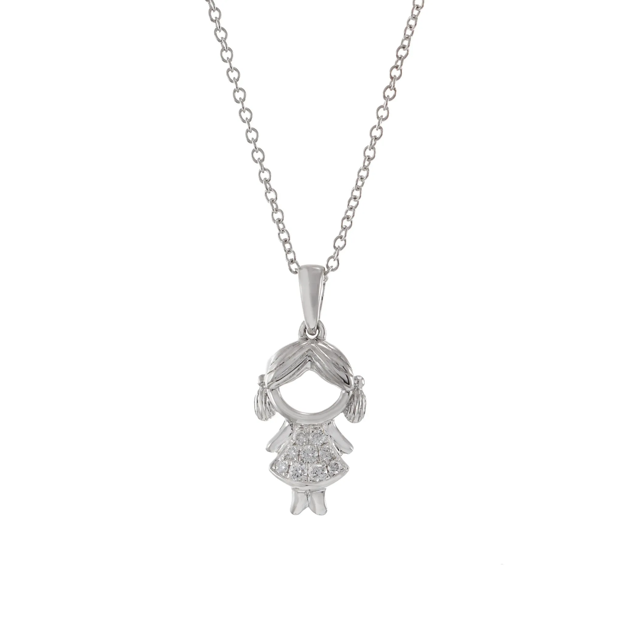 18KT White Gold Girl Diamond Charm Pendant