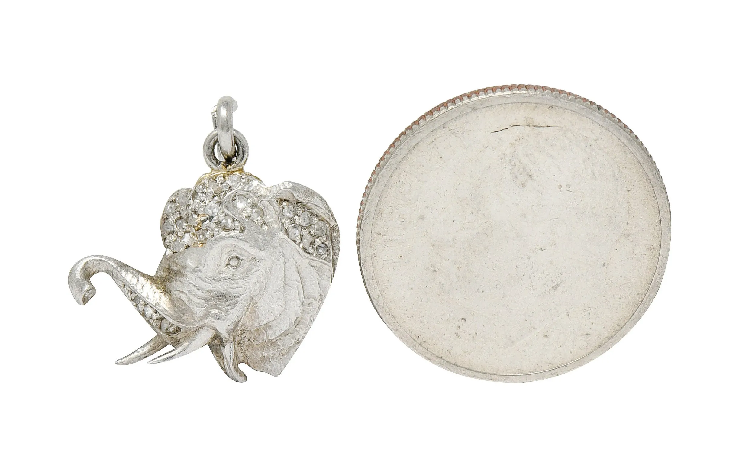 1920's Art Deco Pave Diamond Platinum Elephant Charm