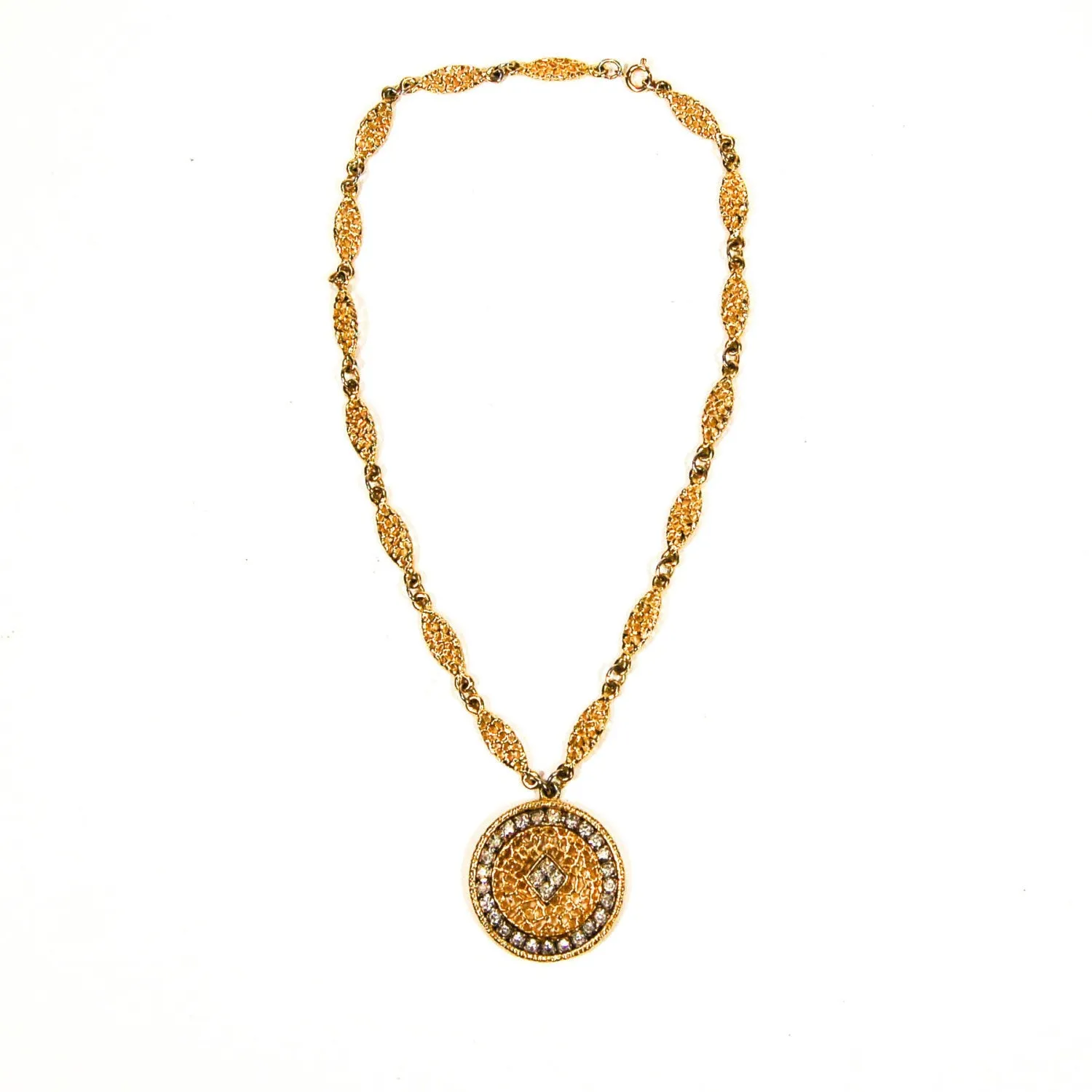 1970s Rhinestone Medallion Necklace