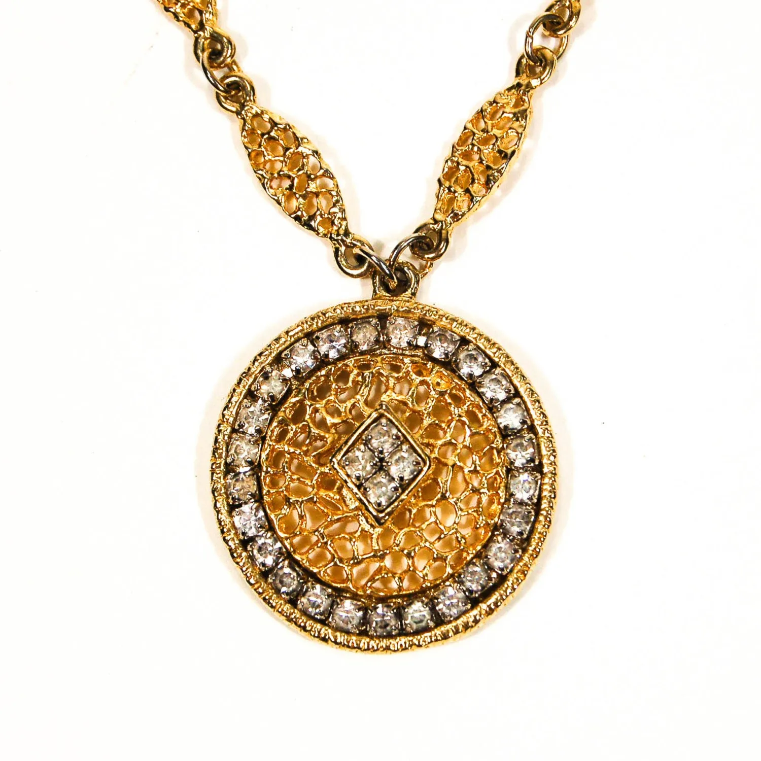 1970s Rhinestone Medallion Necklace