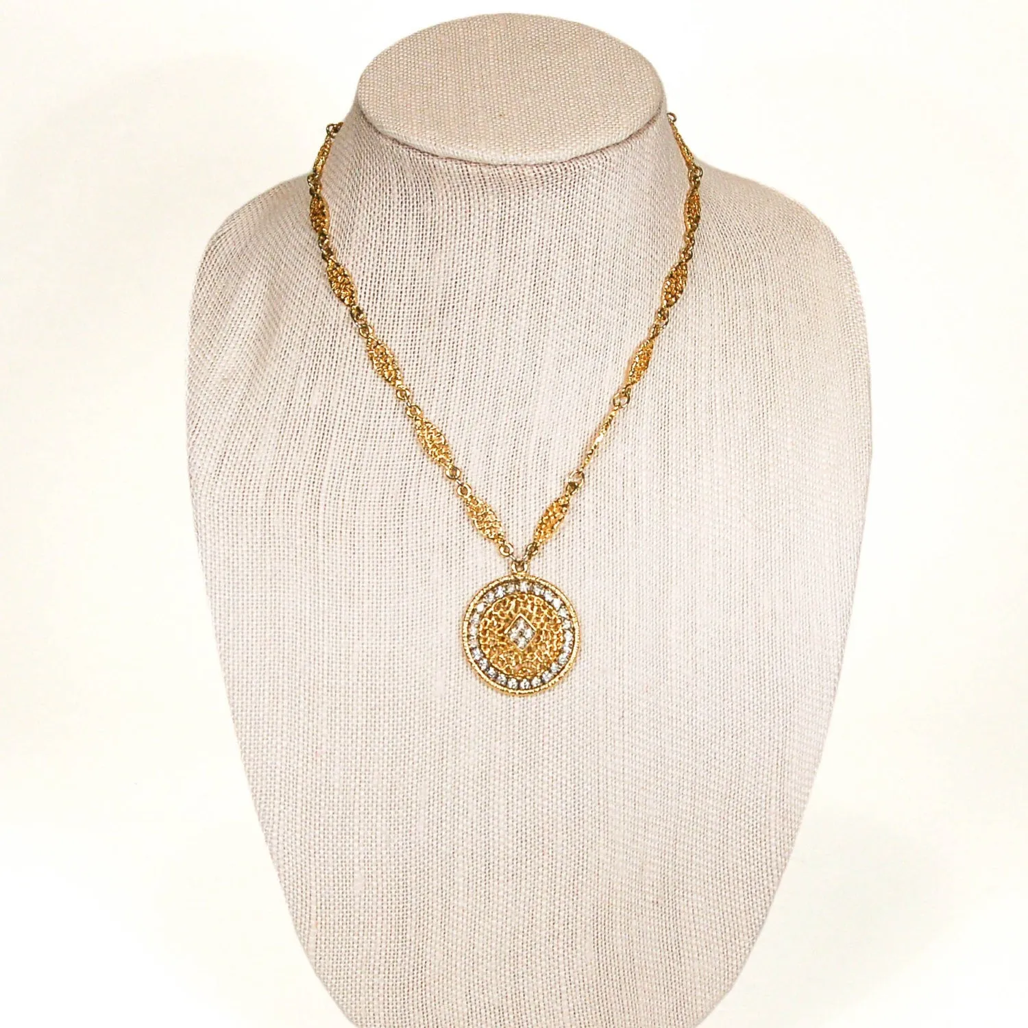 1970s Rhinestone Medallion Necklace